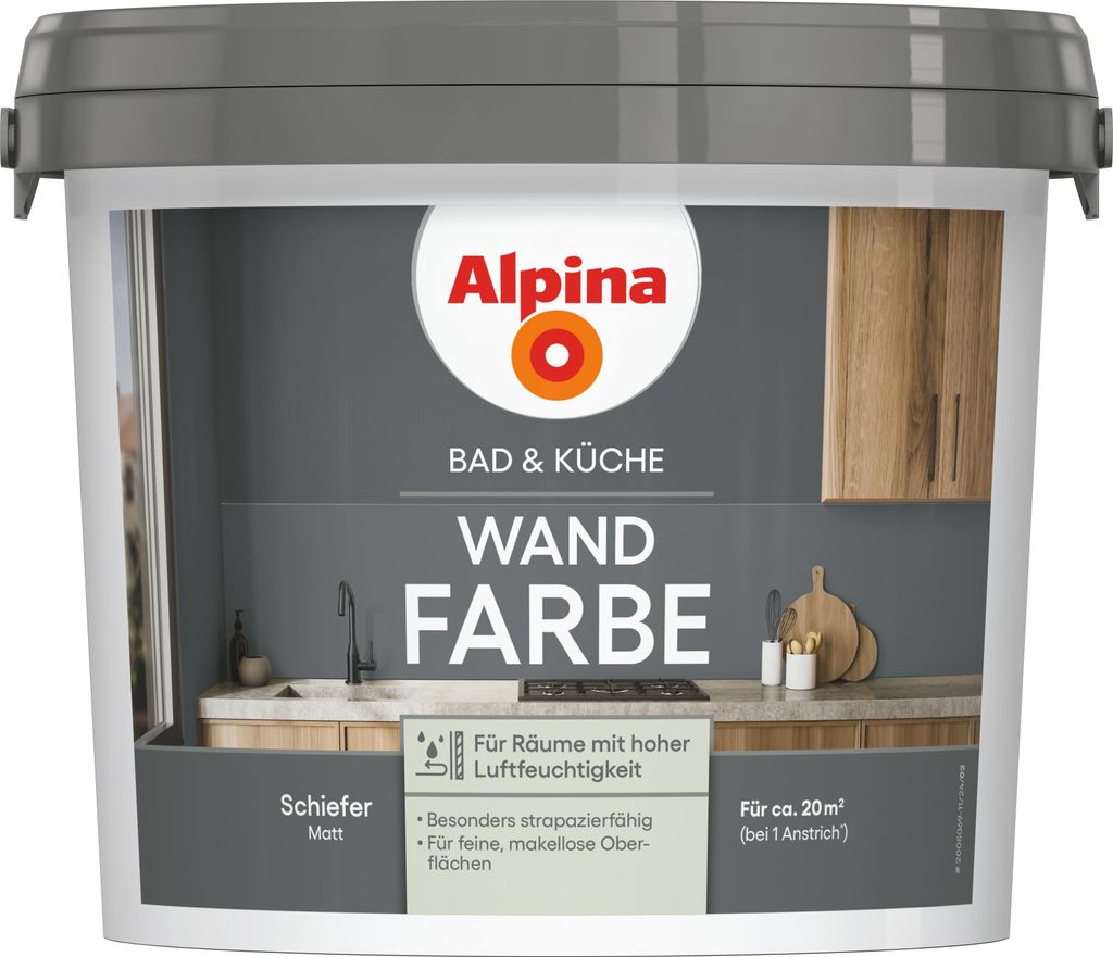 Alpina Bad & Küche Wand-Farbe 2,5 Ltr. Schiefer