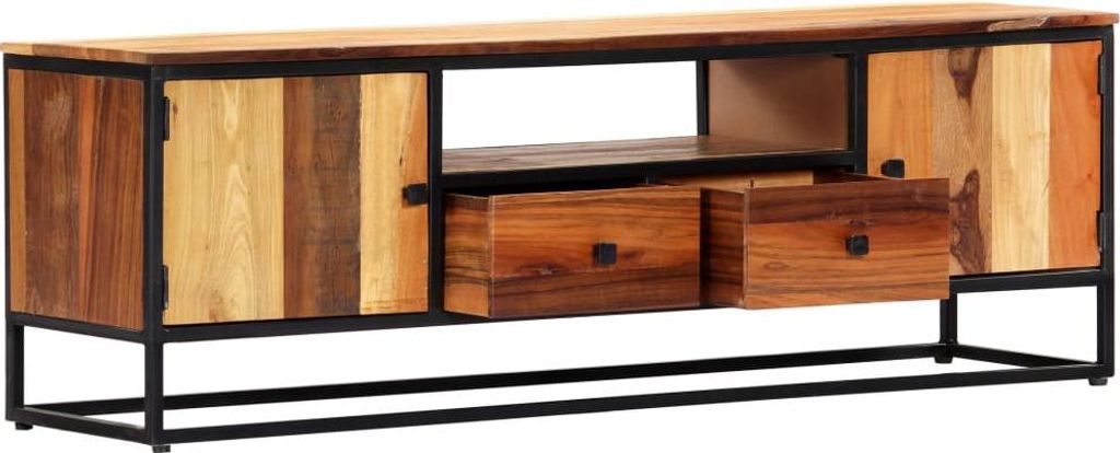 "2026 Promotion" TV-Schrank - TV-Lowboard - 120x30x40 cm Massives Altholz und Stahl - TV-Regal CC2849