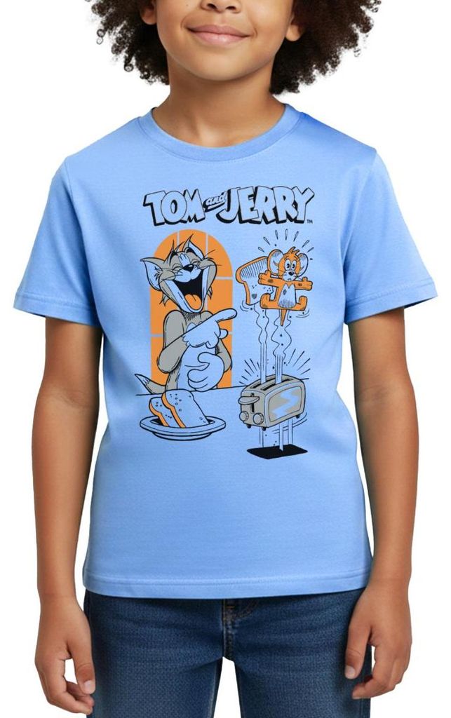 Spreadshirt Tom Und Jerry Mäusetoast Kinder T-Shirt, 122/128 (7-8 Jahre), Himmelblau