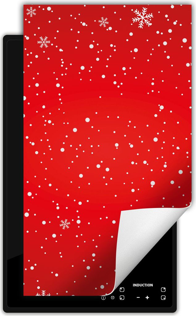 DarHaus Herdabdeckplatte 1 teilig 30x52 cm Anti Rutsch Matte Aufrollbar, rot - Schnee