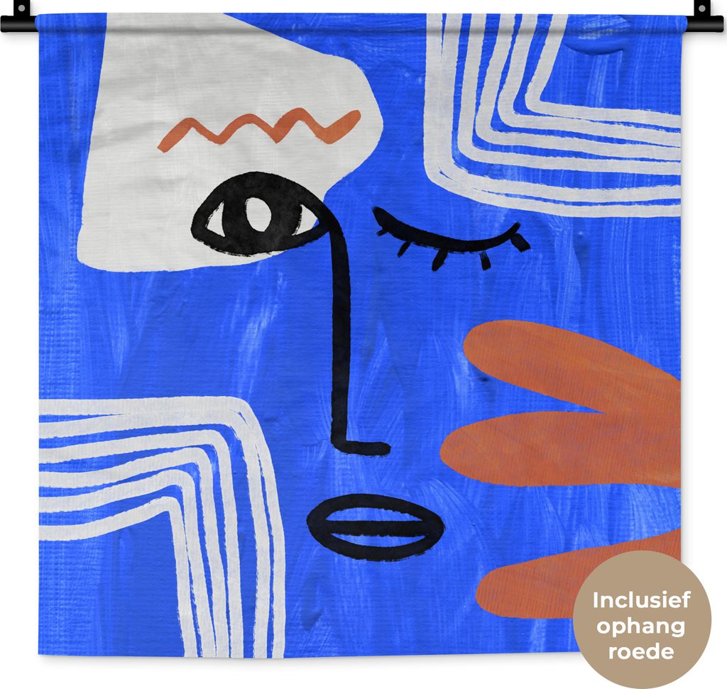 MuchoWow Wandteppich Wandbehang Porträt - Blau - Abstrakt 60x60 cm Tapisserie Dekoration Wandtuch - Dekorationen - Wand Decke