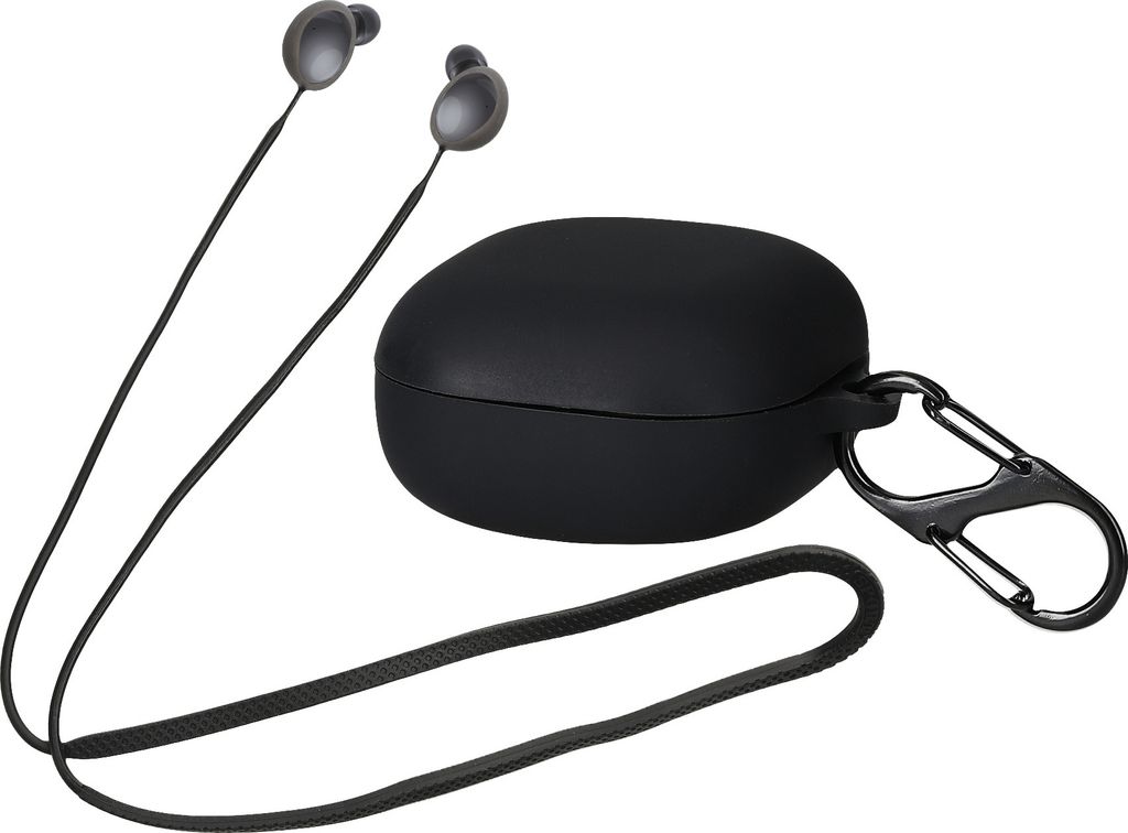 kwmobile 2in1 Set Hülle und Halteband kompatibel mit Samsung Galaxy Buds 2 Case - Kopfhörer Band Strap 80 cm - Schwarz Schwarz