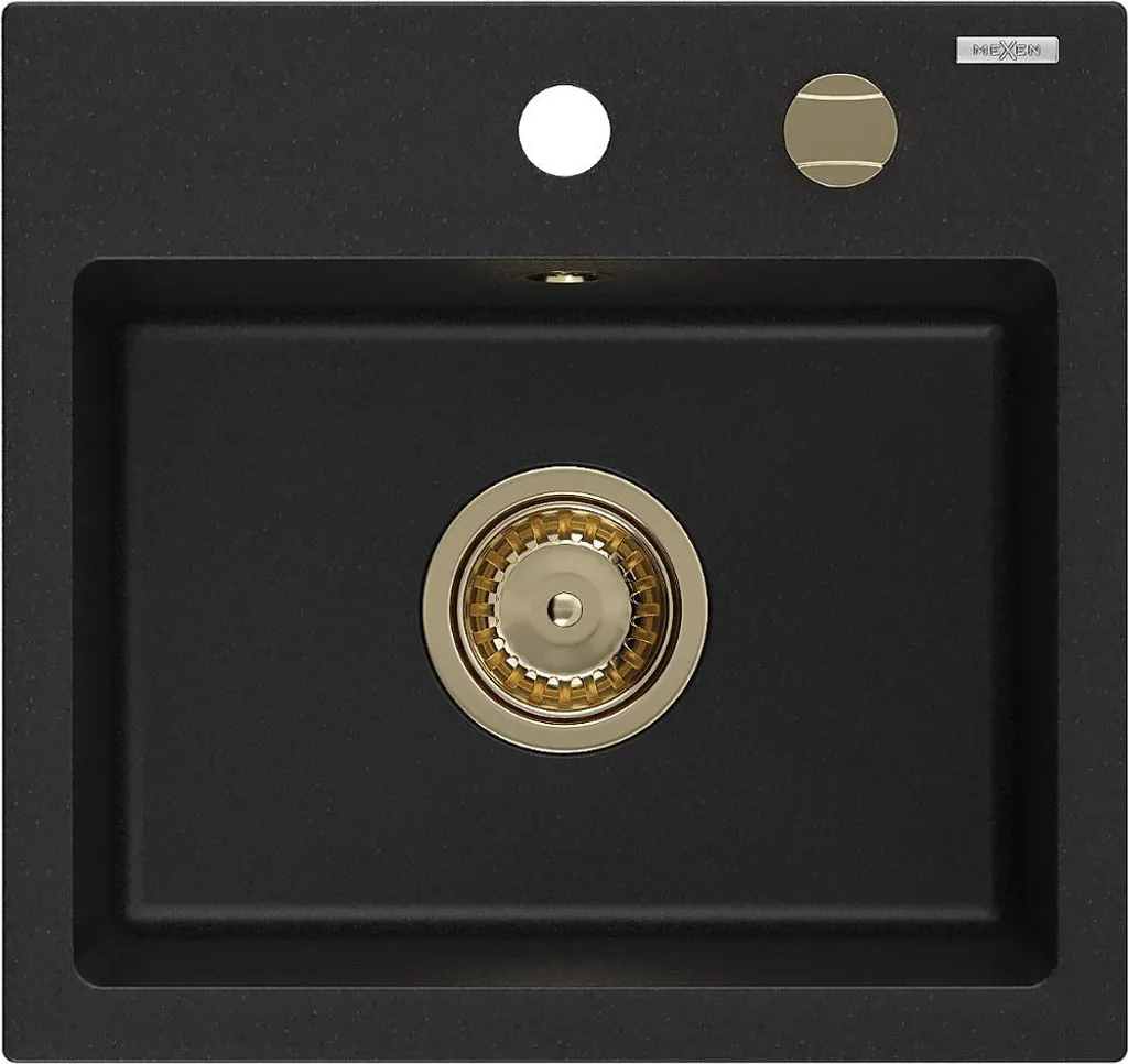 Lavello Cucina Granito Nero Mexen Milo 1 Vasca Sifone Oro