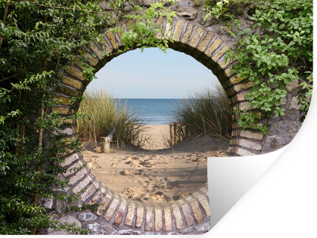 MuchoWow Wandtattoo Wandsticker Wandaufkleber Aussicht - Strand - Düne - Sommer 120x90 cm Selbstklebend und Repositionierbar - Aufkleber