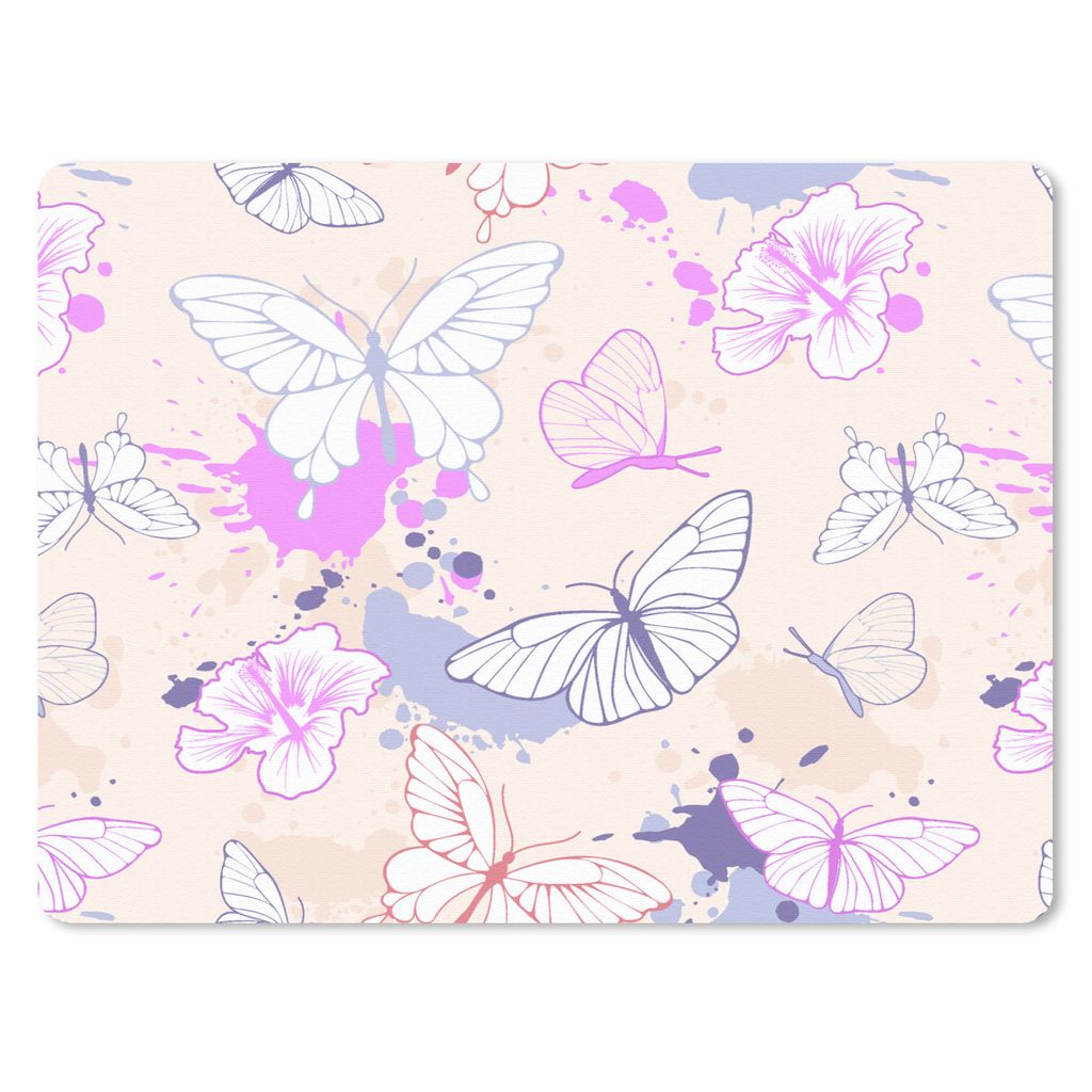 MuchoWow Mauspad Mousepad Schmetterling - Muster - Blumen 23x19 cm - Mousepads - Maus Mat - Pad - Mausunterlage - Schreibtischunterlage - Mauspad