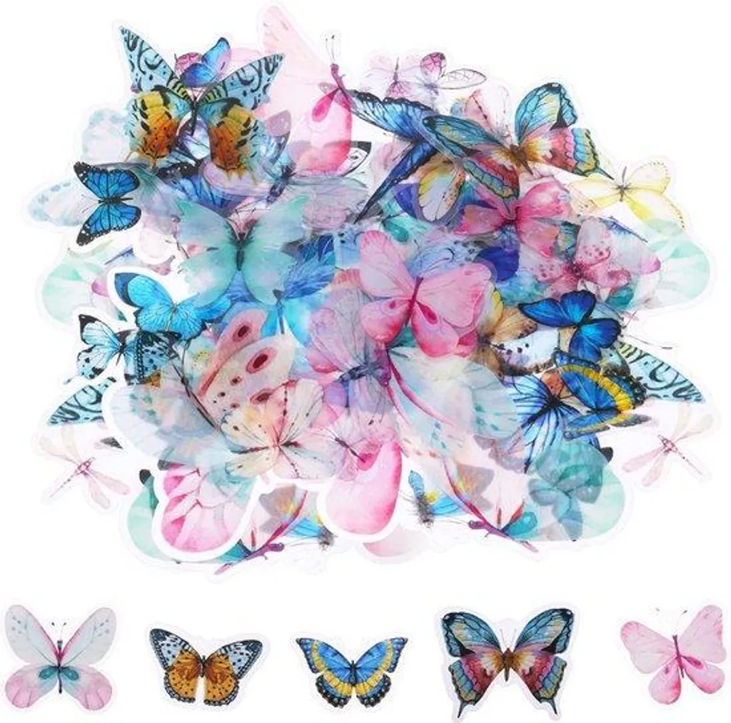Autocollants papillon transparents pour enfants, lot de 80 stickers
