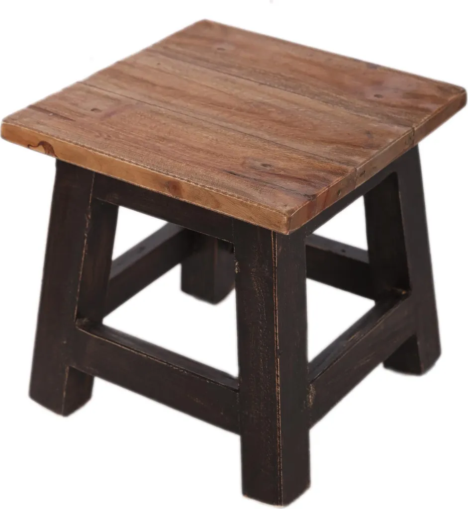 Tabouret de style rustique en bois marron et noir - Chaise de salle