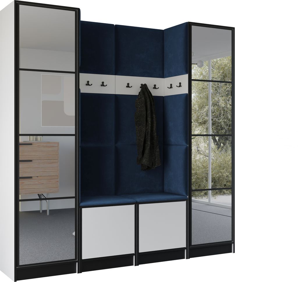 KIER FURNITURE Kleiderschrank EDEN, Schlafzimmer Schrank, Garderobeschrank, Flurschrank Weiß & Blau 212,8x205x39 cm
