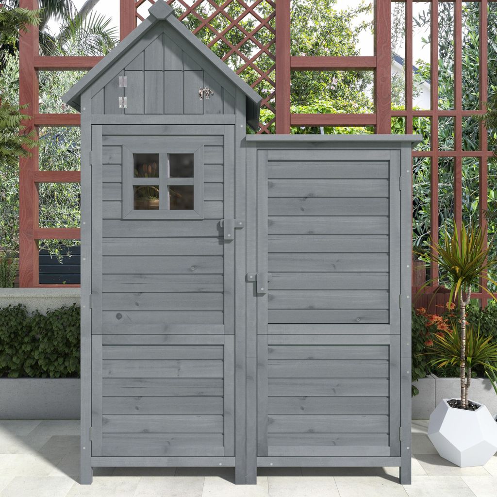 okwish Gartenschrank Geräteschrank mit Doppeltür Großem Stauraum wetterfest für Gartenwerkzeuge Für Garten Terrasse Grau