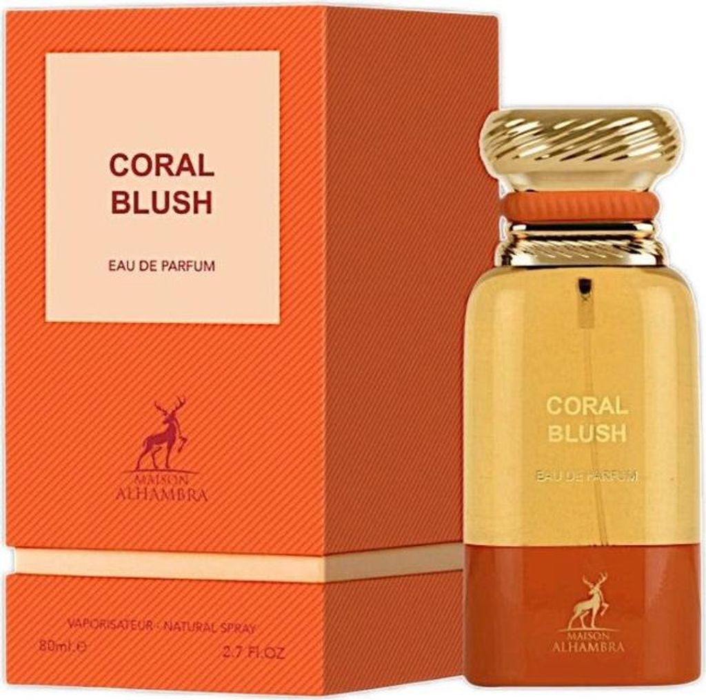 A perfume bottle and its packaging are displayed against a white background.