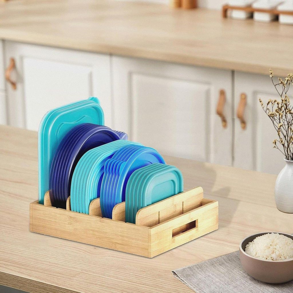 Organizer-Box aus Holz | Topfpfanne mit herausnehmbarer Aufbewahrungs-Trennwand – Tee-Organizer für Rezepte, Küche, Schreibtisch, Badezimmer, M...