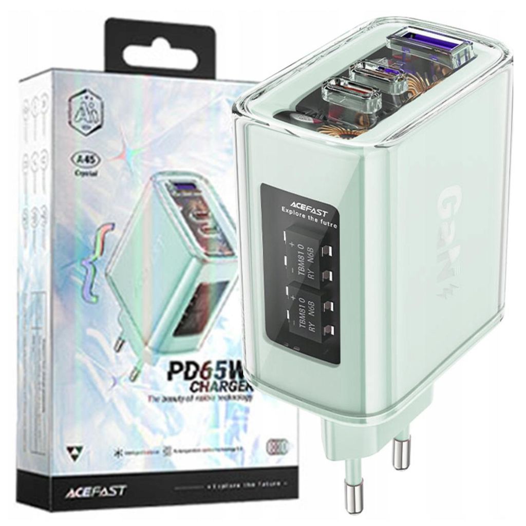 Acefast Gan 65W Chargeur 3 ports (1Xusb, 2Xusb C) Vert Image du produit 