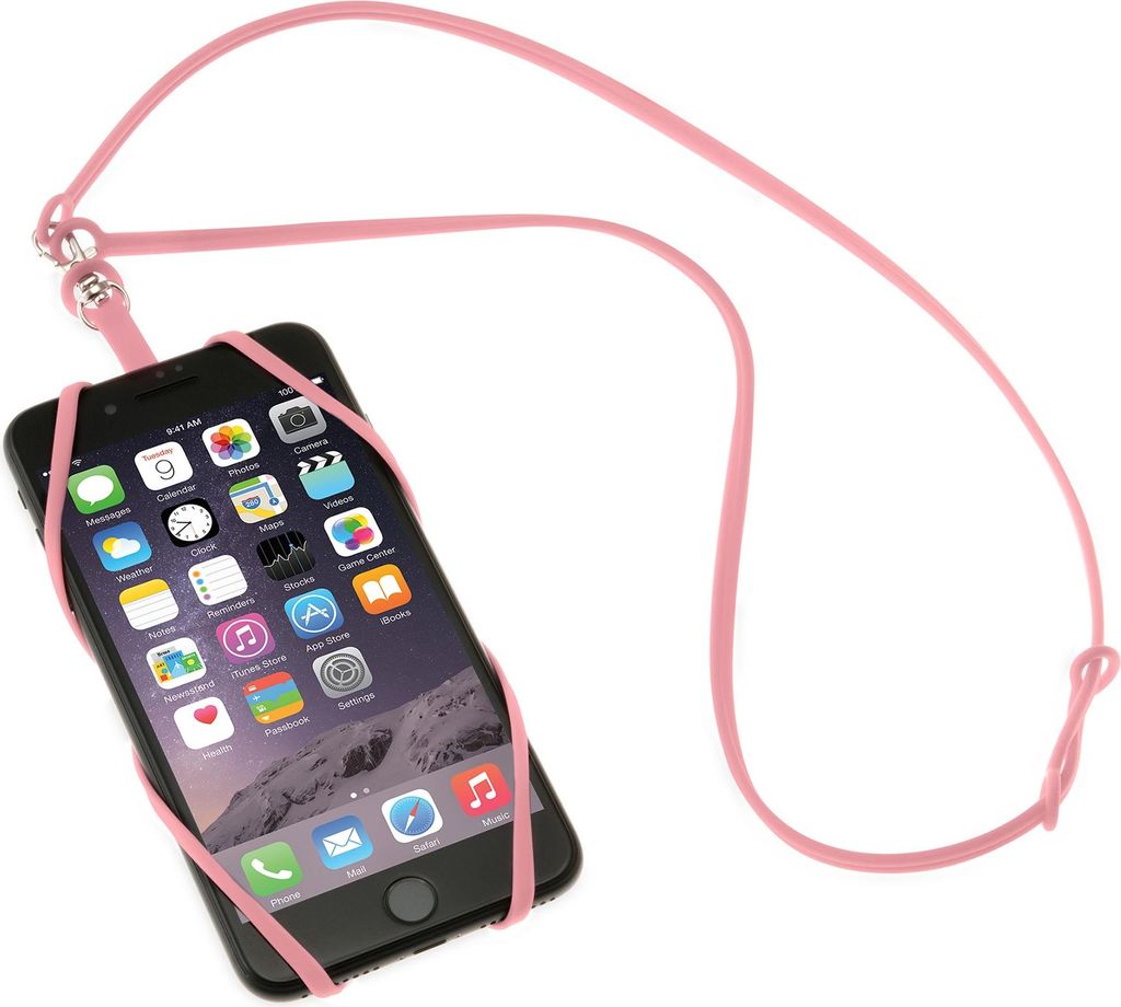 Sinji Telefonhalter mit Kordel - dehnbar - Universal - Telefonhalsband - Kartenhalter - Pink