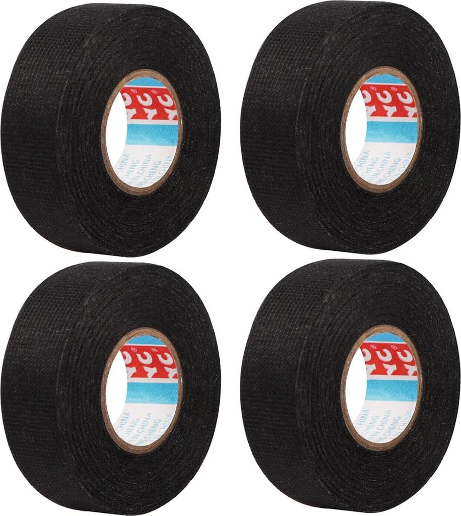 4 Stück KFZ Gewebeband, 19mm x 15m Klebeband Kabelbaum, Gewebeband Panzerklebeband Kabelbäume Elektriker Band, Auto Kabelbaum Filzband für Kabel...