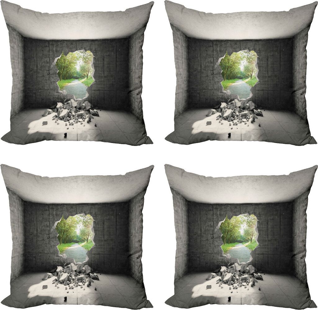 ABAKUHAUS Grau Kissenbezug Set (4 Stück), Raum aus Beton Loch Ausfahrt, Moderner Doppelseitiger Digitaldruck, 50 cm x 50 cm, Grau Grün
