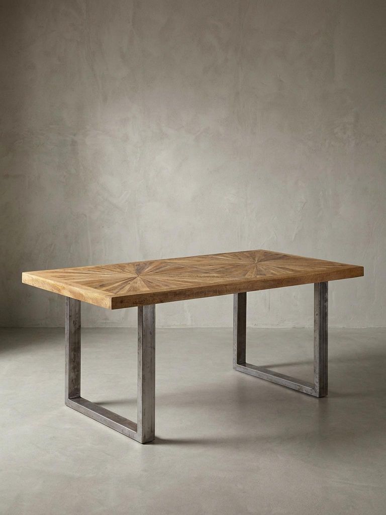 Esstisch Mango Massivholz Esszimmertisch 180x76,5 x90 cm, Küchentisch Loft Natur, Holztisch Massiv mit Metallgestell, Industrial Tisch