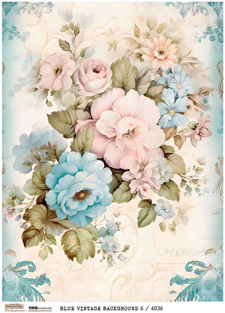 Reispapier Decoupage Bastelpapier A4 - Scraplove - Blue Vintage Background 6