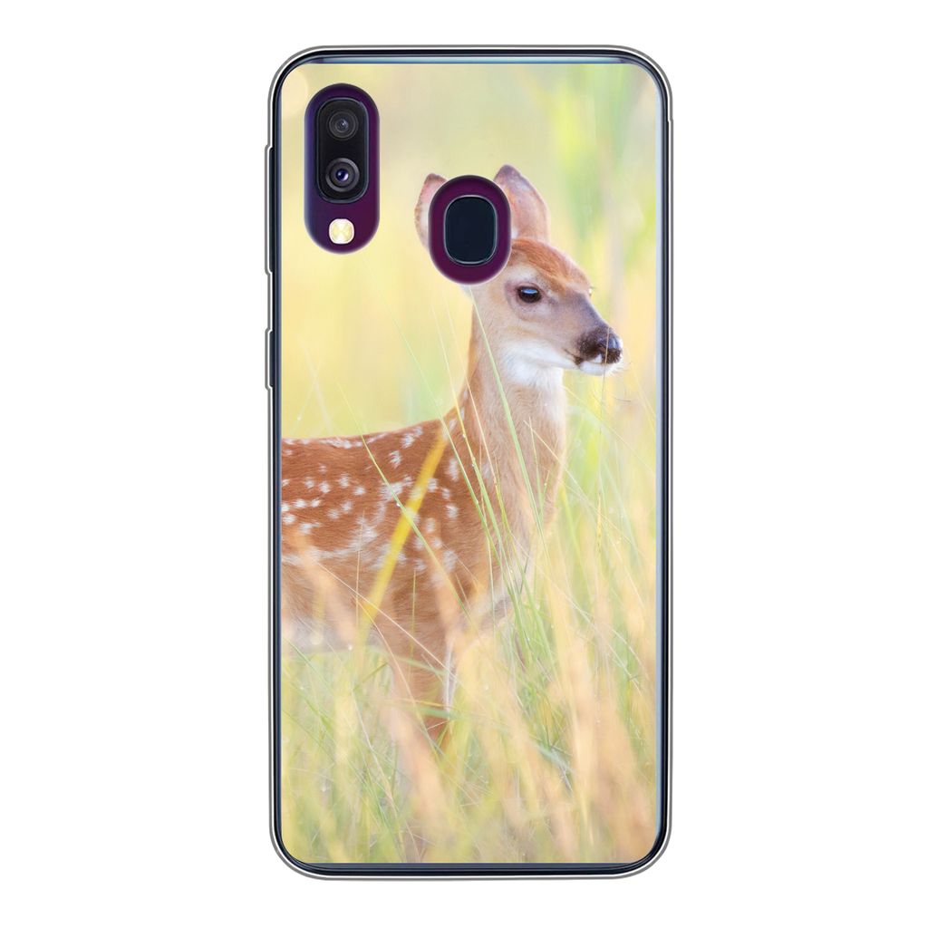 MuchoWow Handyhülle Schutzhülle Hülle für Samsung Galaxy A40 Hirsche - Gras - Grün Silikon Softcase Handy Hülle - Handy-Tasche