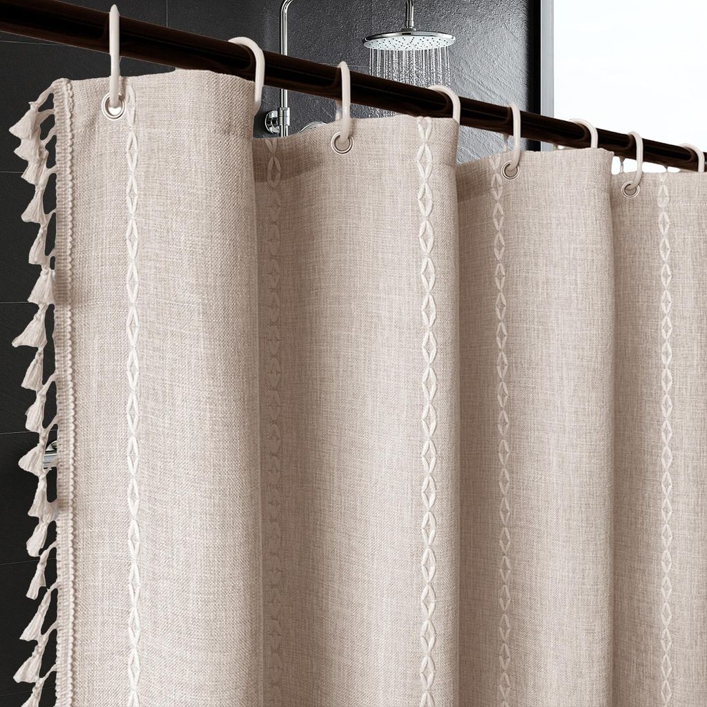 OKWISH Duschvorhang 183x183 cm, gestreift, mit Fransen, Produktbild 