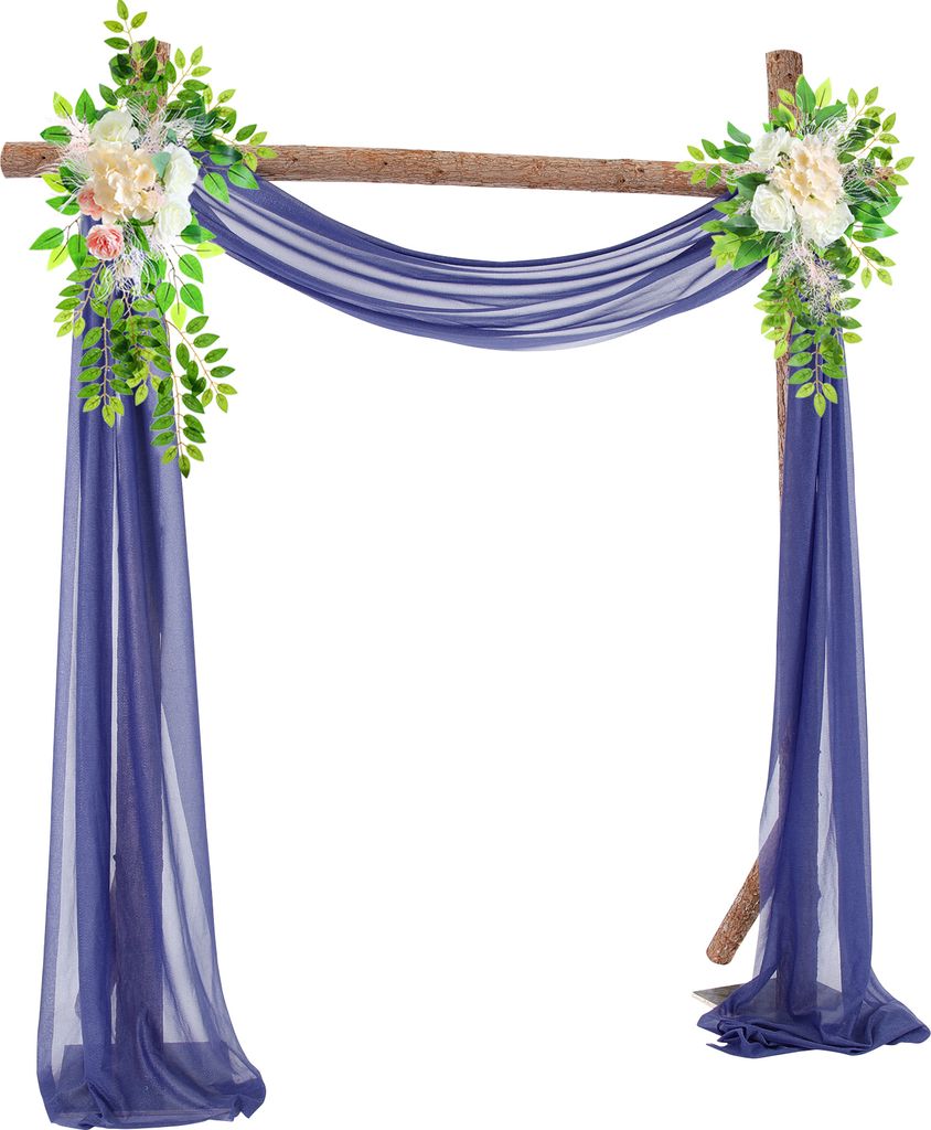 Hochzeitsbogen Hochzeit Vorhang Deko Querbehang Deko Gardinen mit 2 künstlichen Blumengirlanden,70*550cm,Dunkelblau