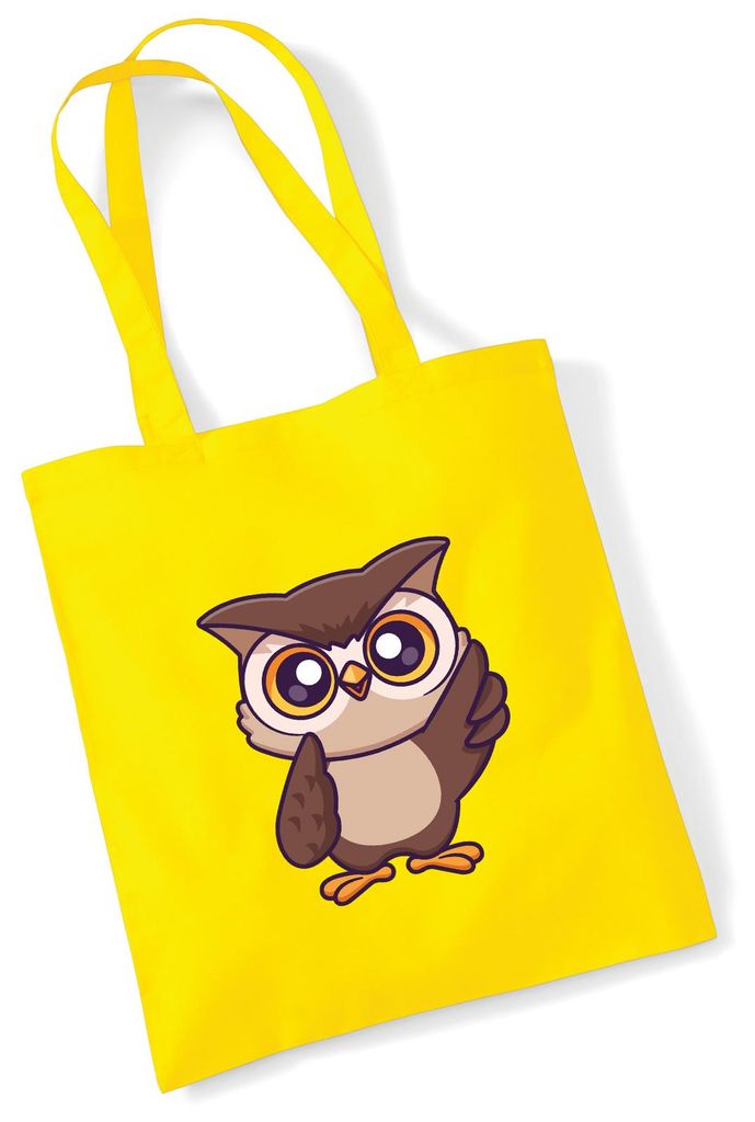 Huuraa Jutebeutel Eule Comic 10 Liter Yellow Baumwolle Tasche Geschenkidee