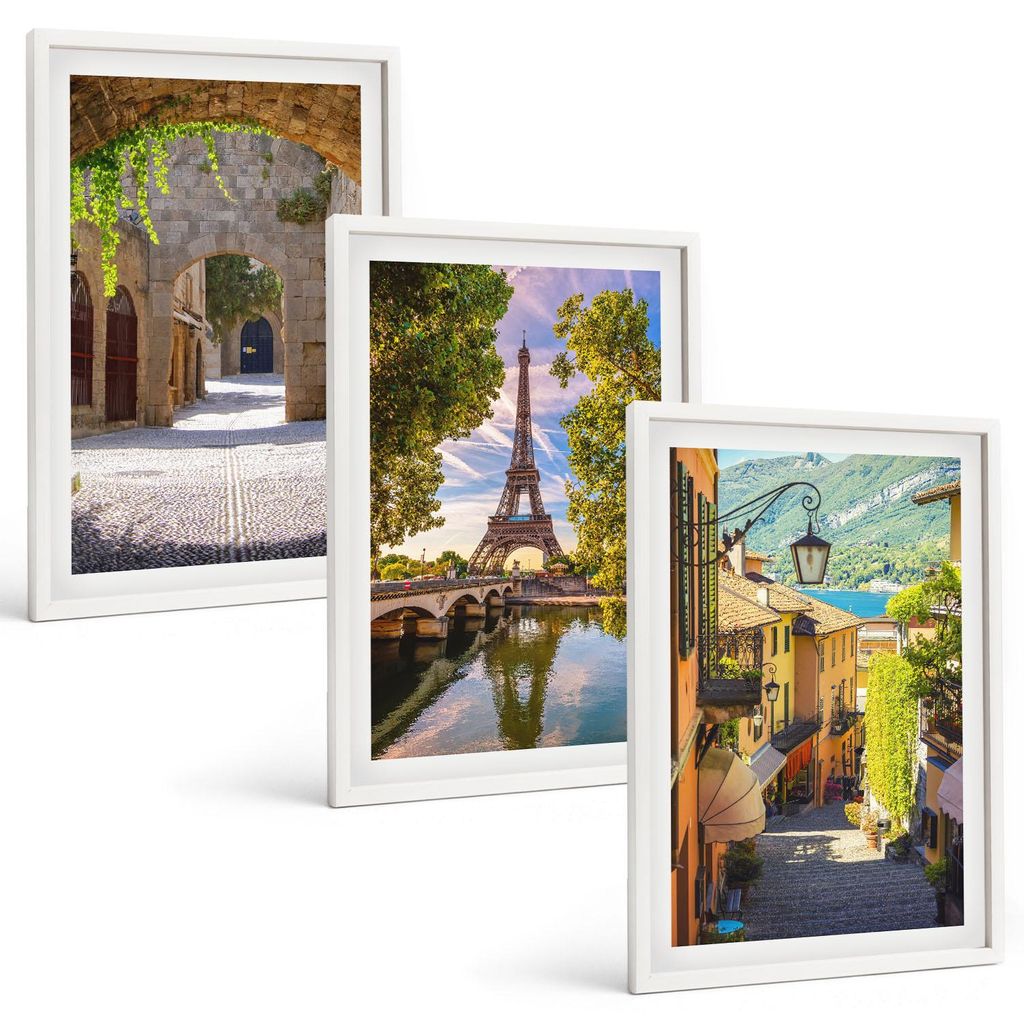 Bilder Set 3-teilig im weißen Rahmen – Wandbilder 3 Stück – gerahmte Poster für Wohnzimmer, Schlafzimmer und Flur – 40x60 cm – Straßen ...