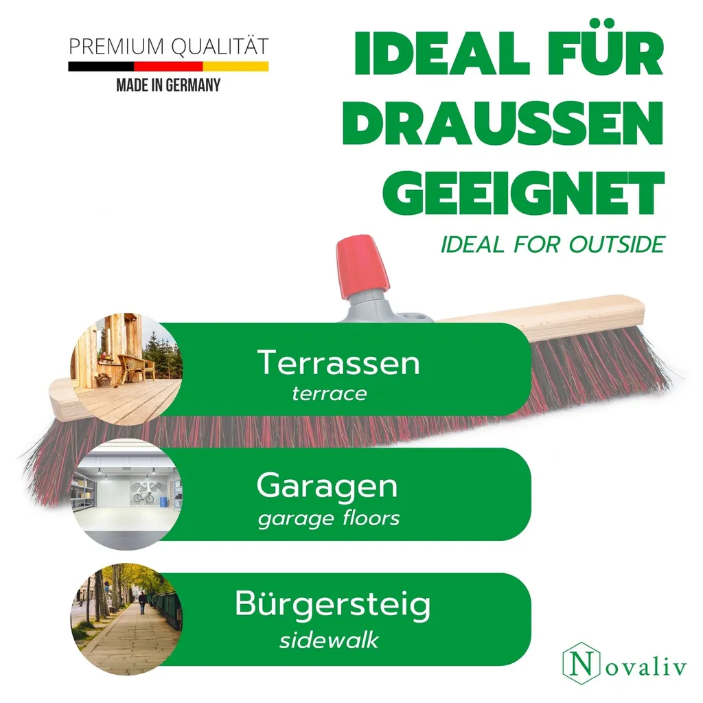 Novaliv scopa stradale con manico per esterni 60 cm Arenga-Elaston setole Ideale come scopa da giardino per esterni con manico setole dure scopa da patio scopa da cortile scopa stabile scopa per spazzare scopa industriale scopa per esterni - 3