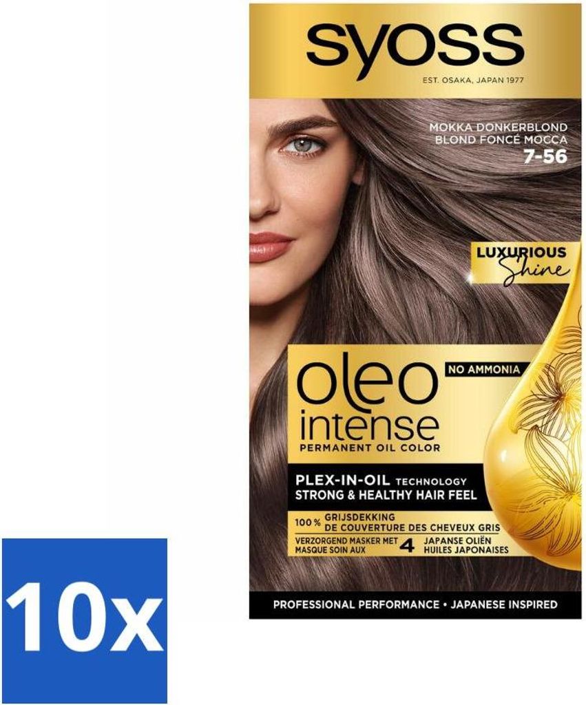 SYOSS – Oleo Intense 7-56 Mokka Dunkelblond – Haarfarbe – Ammoniakfrei – Grauabdeckung – Langanhaltende Farbe - Vorteilspack - 10 Stücke