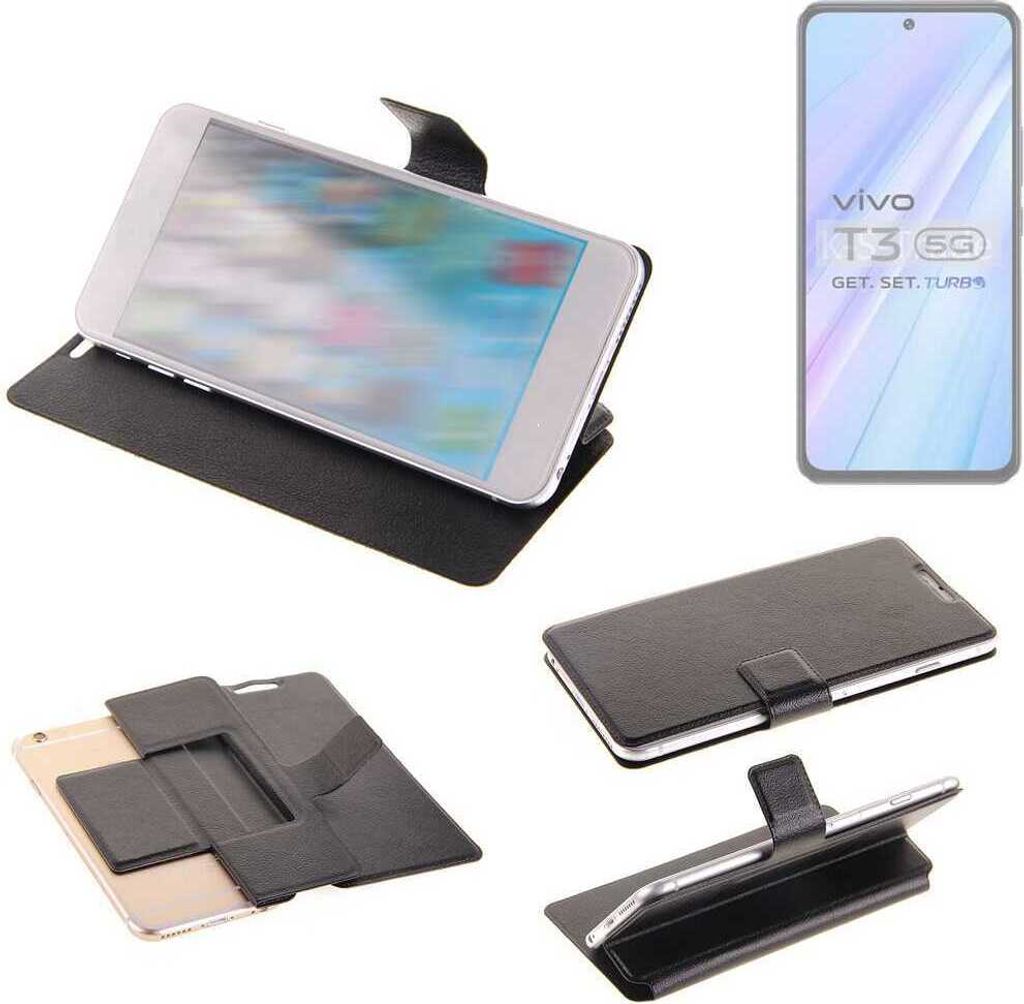 K-S-Trade Schutzhülle kompatibel mit Vivo T3 Schutzhülle Flip Cover Klapphülle Wallet Case Slim Handyhülle bookstyle schwarz