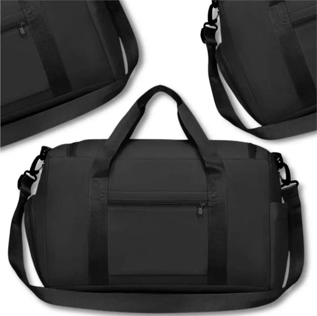 Spaziosa borsa da ginnastica da viaggio, nera, in nylon, 45x29x25 cm