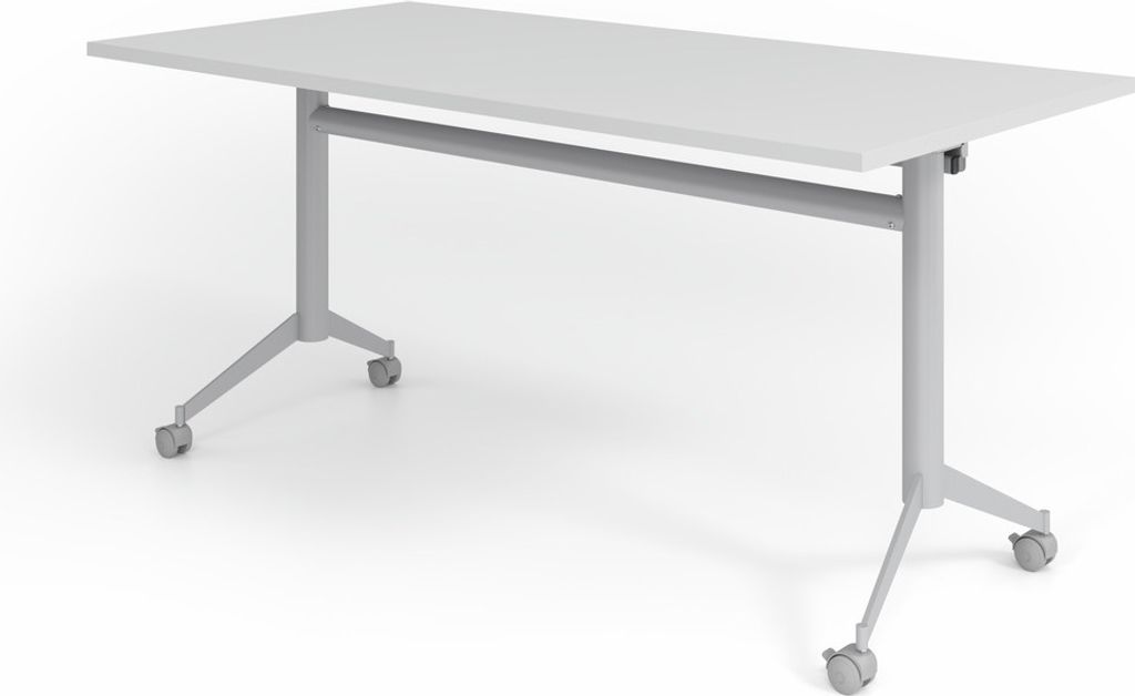 Klapptisch Jukka | 160x80cm | Grau | Stahlgestell silber | fahrbar | Arbeitshöhe 75 cm | Tischplatte um 90° kippbar