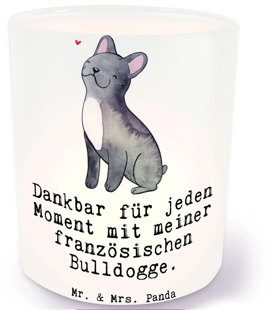 Mr. & Mrs. Panda Teelichthalter Französische Bulldogge Moment - Transparent - Geschenk, Glas, Windlicht, Kerzenhalter, Outdoor, aus