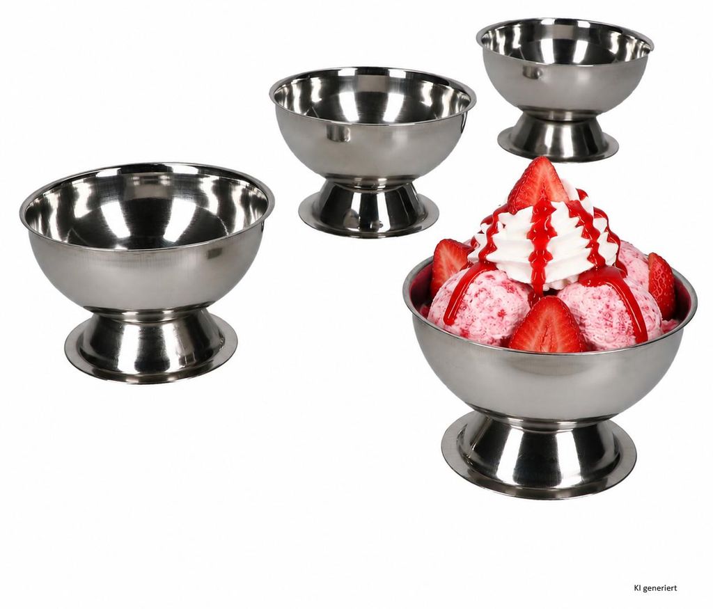 4er Set Eisbecher Rob mit Fuß Ø9,5cm Edelstahl Produktbild  KI-generiertes Bild