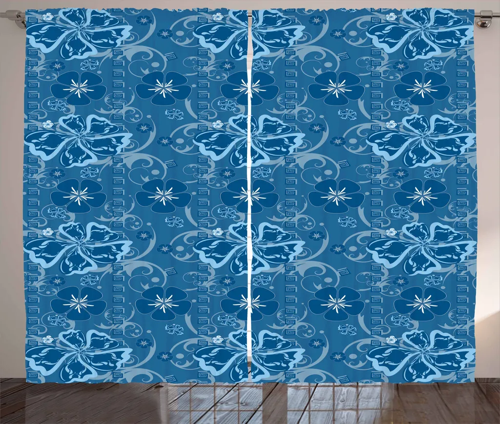 Rideau Salon Rustique Bleu Pétrole Floral 280x225 cm Prêt à Poser