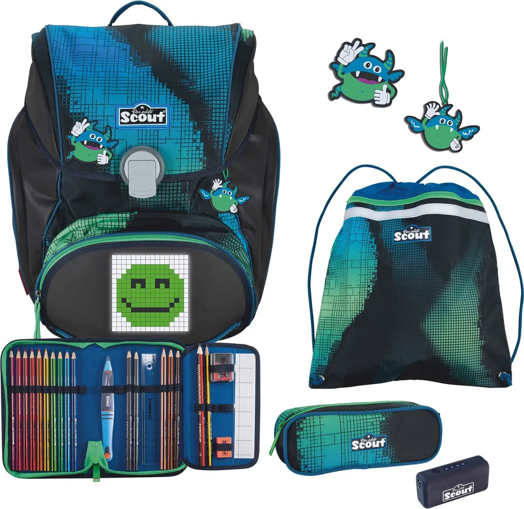 Scout Alpha Sac d'école Blue Pixel Set 4 pièces pour l'école primaire