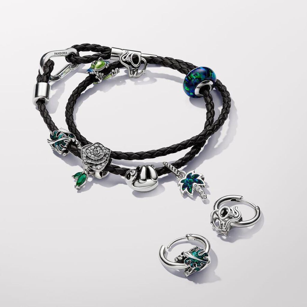 Pandora Charm Damen Monstera Blätter Emaille Grün Silber Produktbild 4