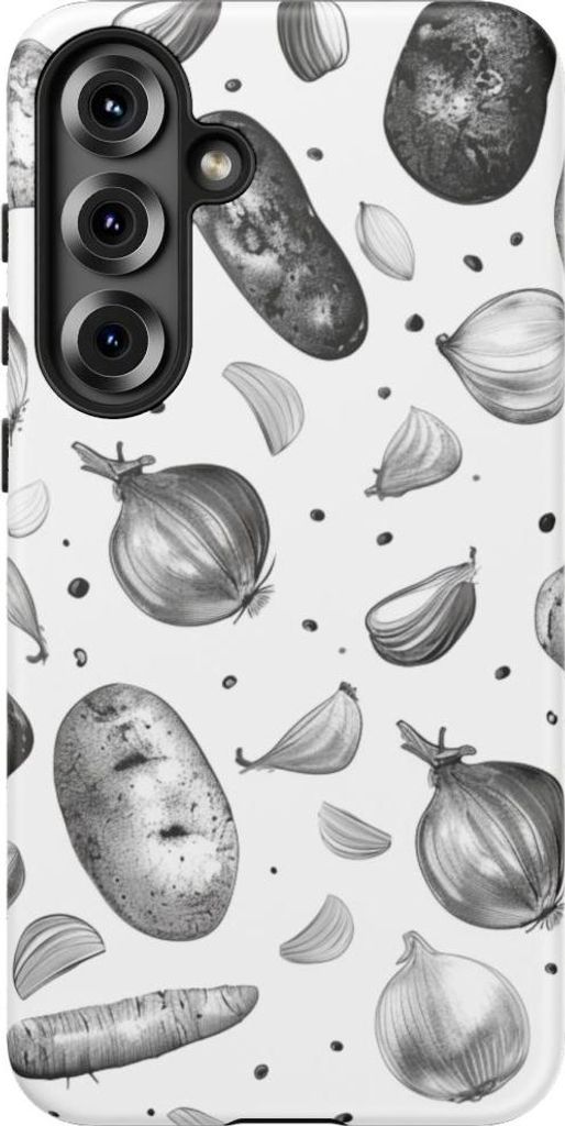 Schwarz-weißes Gemüsemuster – Hülle Kompatibel mit Samsung Galaxy S25 Plus