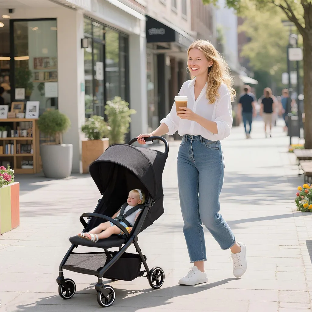 Poussette pliable grise avec harnais de sécurité à 5 points ajustable - 2