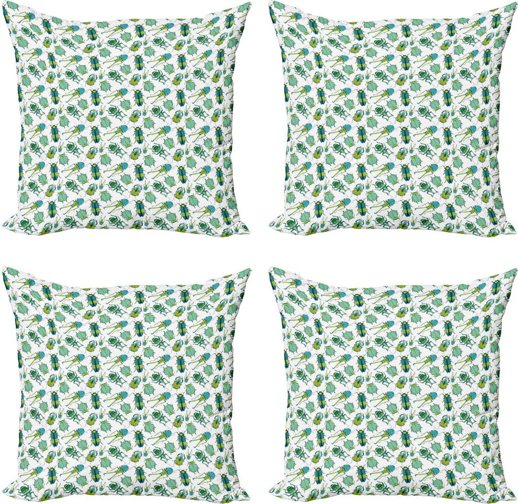 ABAKUHAUS Entomologie Kissenbezug Set (4 Stück), Hohe Detail Käfer, Moderner Doppelseitiger Digitaldruck, 60 cm x 60 cm, Hunter Green Mint Grün