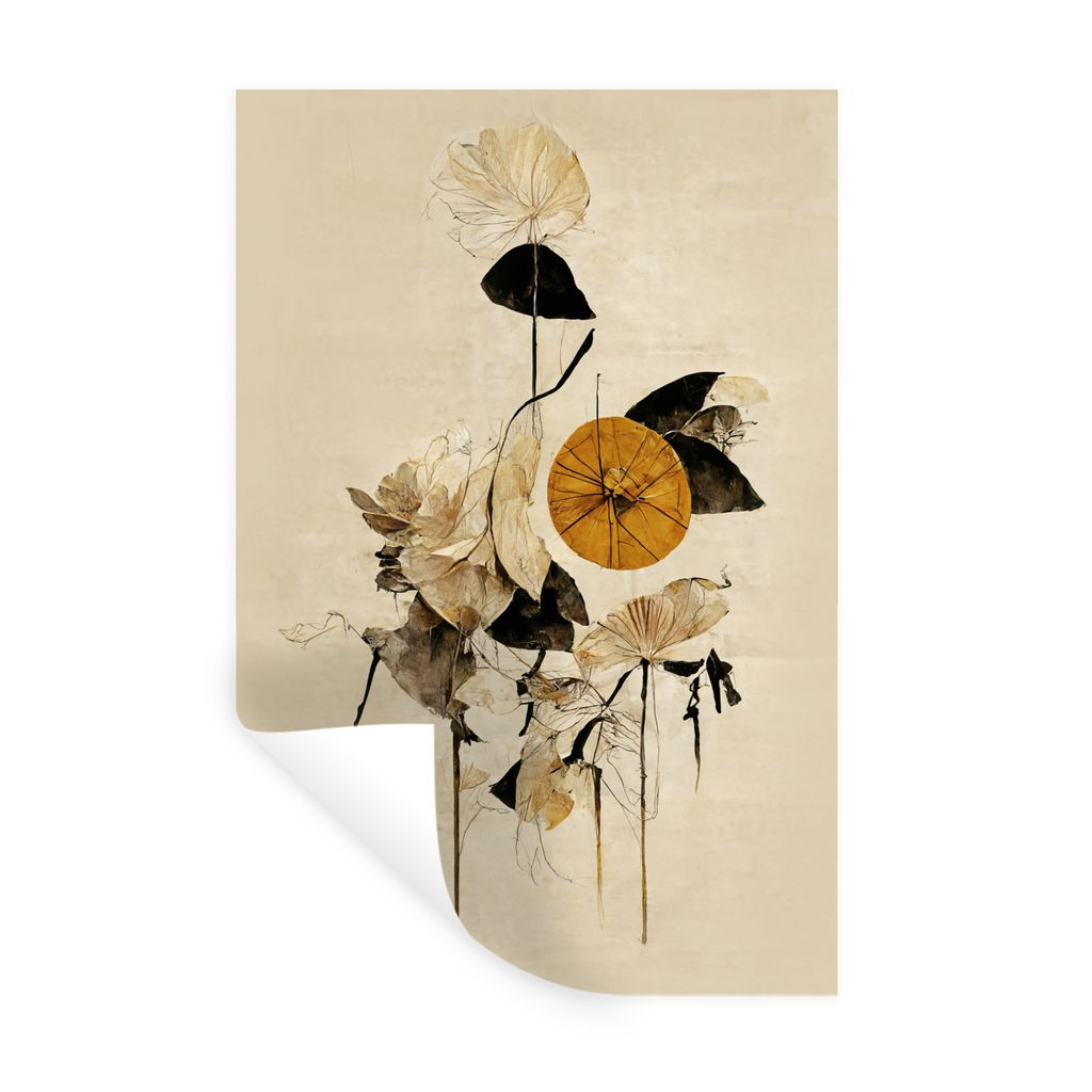 MuchoWow Wandtattoo Wandsticker Wandaufkleber Abstrakt - Natur - Gelb - Blätter 40x60 cm Selbstklebend und Repositionierbar - Wierderverwendbar ...
