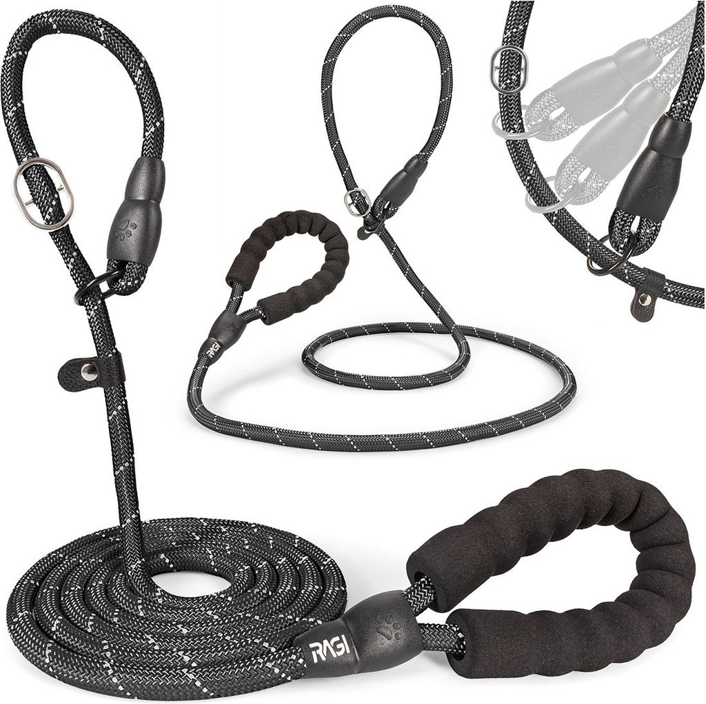 Hundeleine große Hunde Trainingsleine Zugstopp RAGI Führleine Retrieverleine Moxonleine Schlupfleine Erziehung Laufleine Robust Schwarz 2,2 m 10 mm