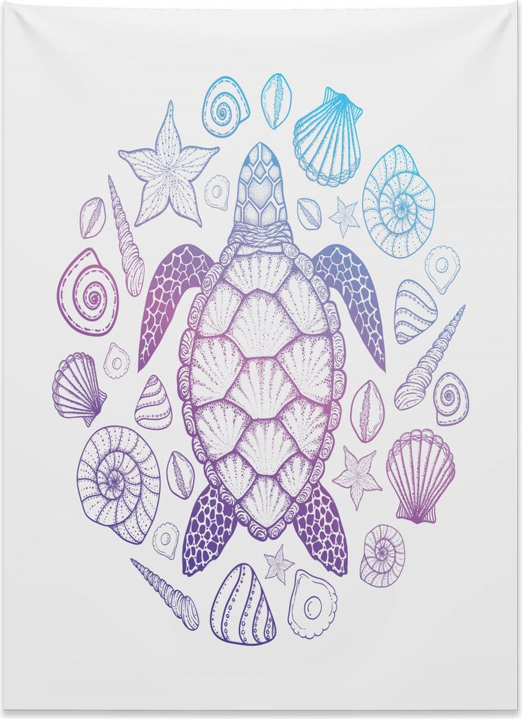 Abakuhaus Schildkröte Wandteppich, Bunte Meerestiere aus Weiches Mikrofaser Stoff Kein Verblassen Klare Farben Waschbar, 110 x 150 cm, Violett Ros...