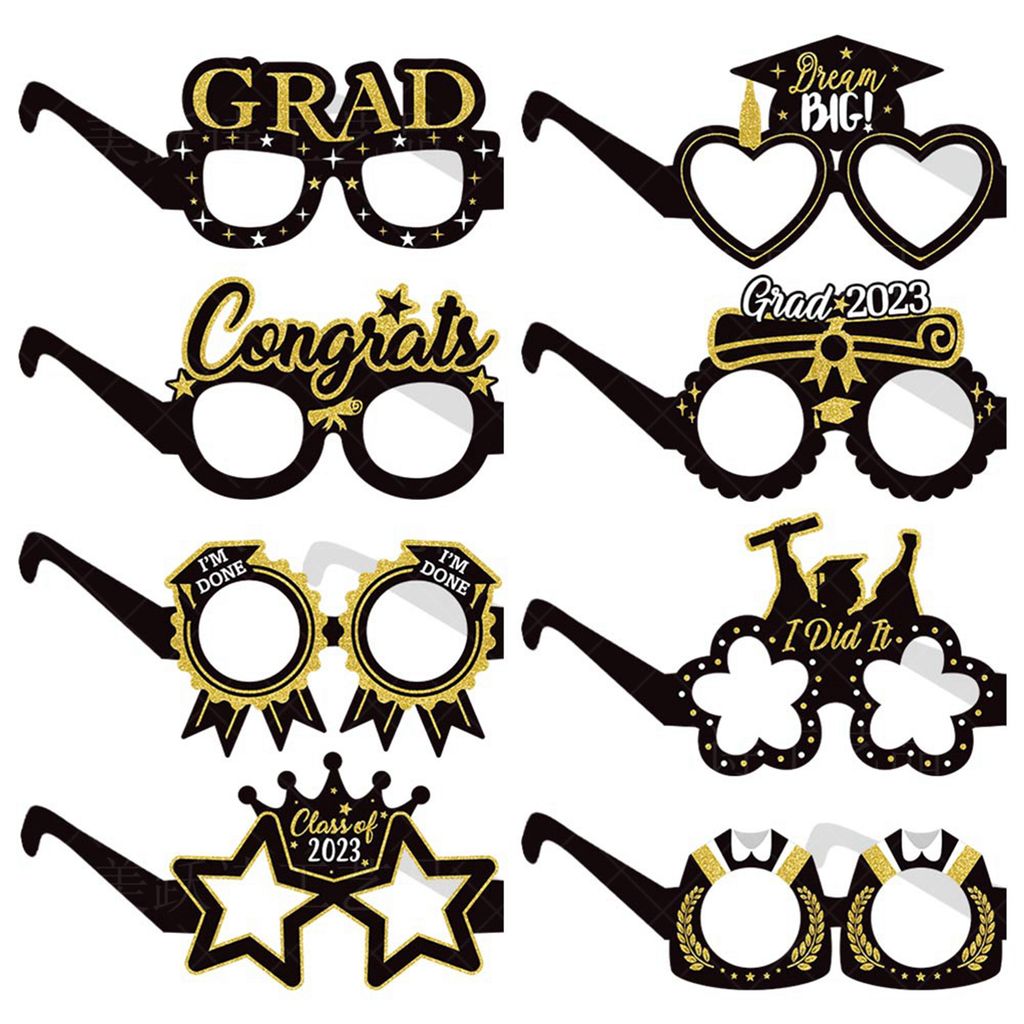 8pcs Buchstabe Nachbildung glänzende Oberflächenglitter -Requisiten Brille Schulabschlusssaison Party Funny Bräbers Party Vorräte