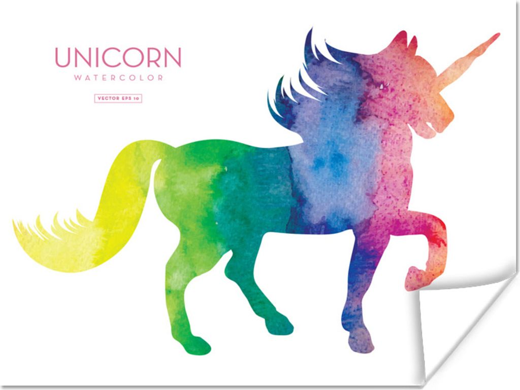 MuchoWow Poster Eine Illustration eines Einhorns in Regenbogenfarben - Mädchen - Kinder - Kinder 80x60 cm - Kunst für zu Hause