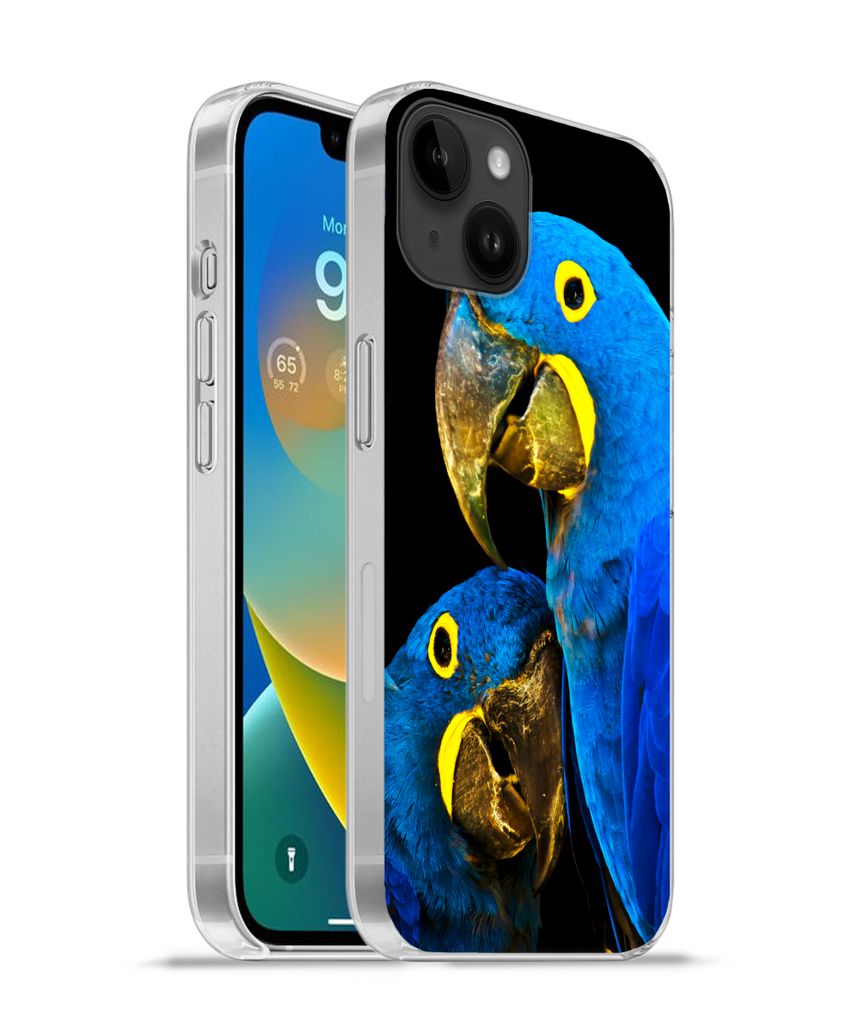 MuchoWow Handyhülle Schutzhülle Hülle für Apple iPhone 14 Plus - Soft case Papagei - Vogel - Federn - Blau Silikon Softcase Handy Hülle - Ab...