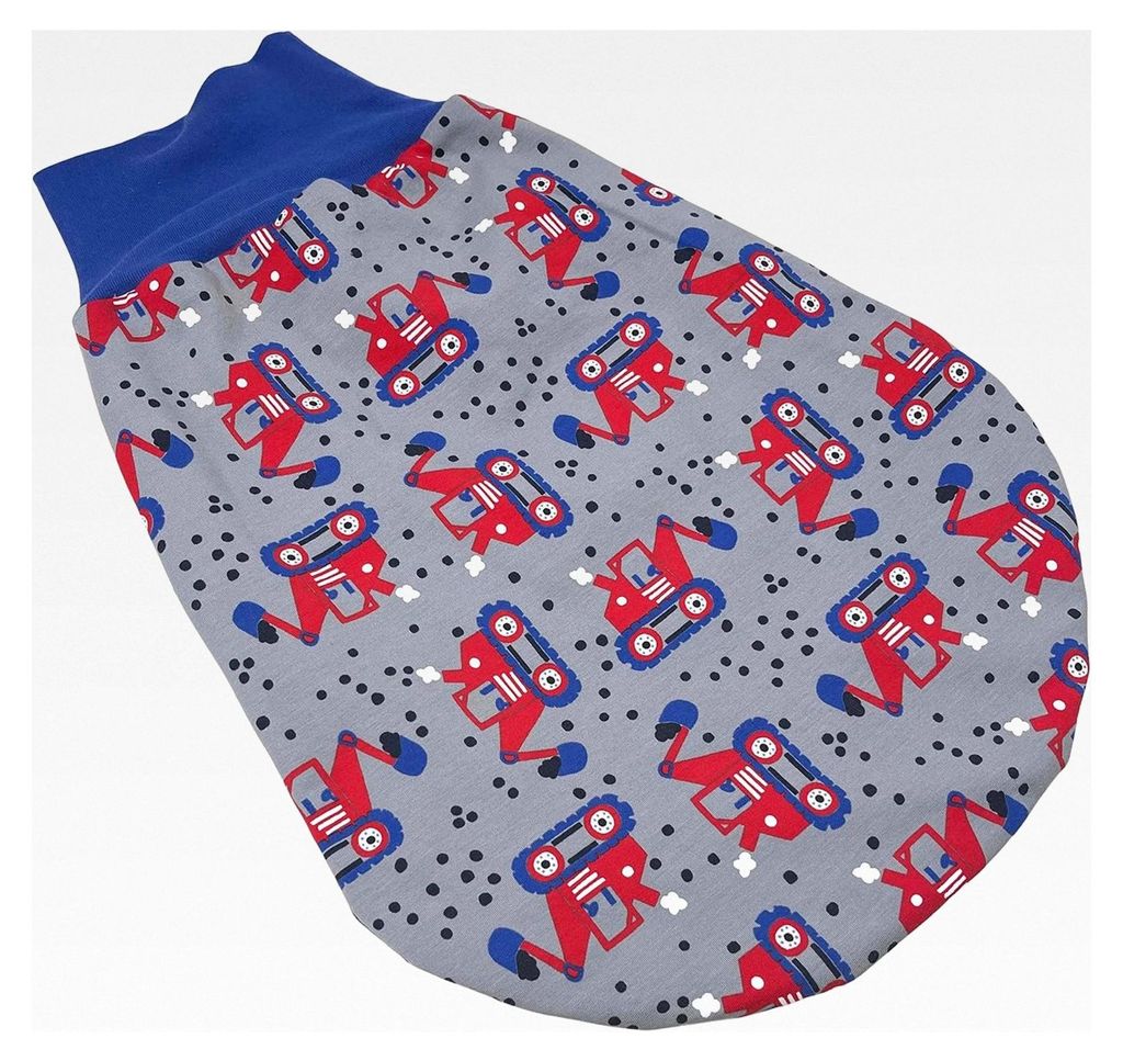 Wendbarer Pucksack für Babys: Bagger Bic Dic, grau blau, Strampelsack