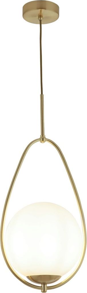 Pendelleuchte Metall Glas 23 cm breit H: max. 150 cm in Gold Weiß E27 Kugelschirm Jugendstil Hängeleuchte