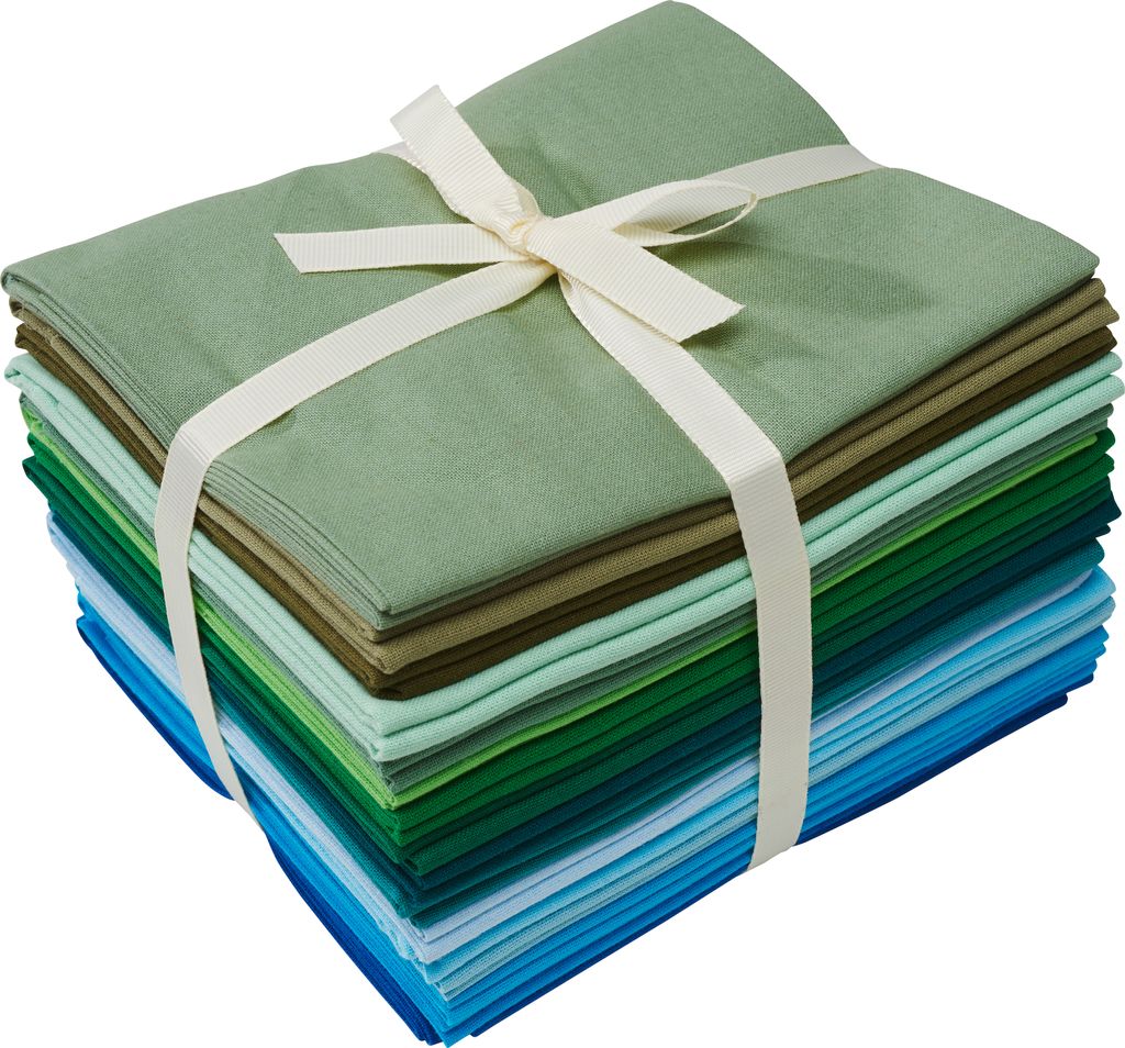 XXL Stoffpaket Patchy Uni "Blau-Grün-Oliv-Grau", 17 Zuschnitte à 45 x 55 cm