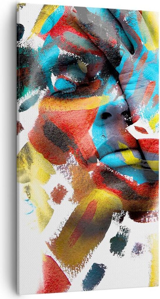 Bild auf Leinwand - Leinwandbild - Einteilig - Gemalt Gesicht Modern - 55x100cm - Wand Bild - Wanddeko - Wandbilder - Leinwanddruck - Bilder - Wand...