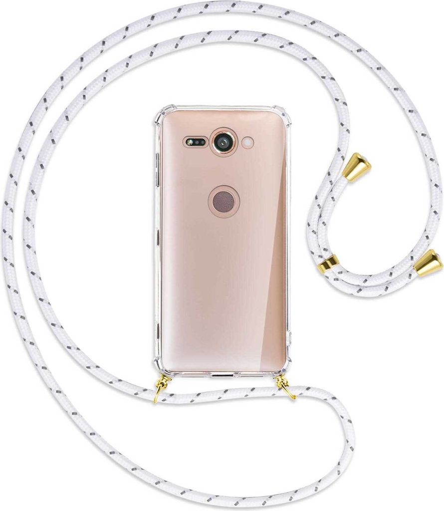 Handykette Backcover-Schutzhülle mit Band (Metall goldfarben) für Sony Xperia XZ2 Compact - weiß/grau